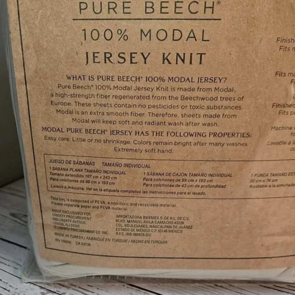Pure Beech Jersey Knit Sheet Set TWIN 100% Modal Soft Bedding Beige Taupe NEW